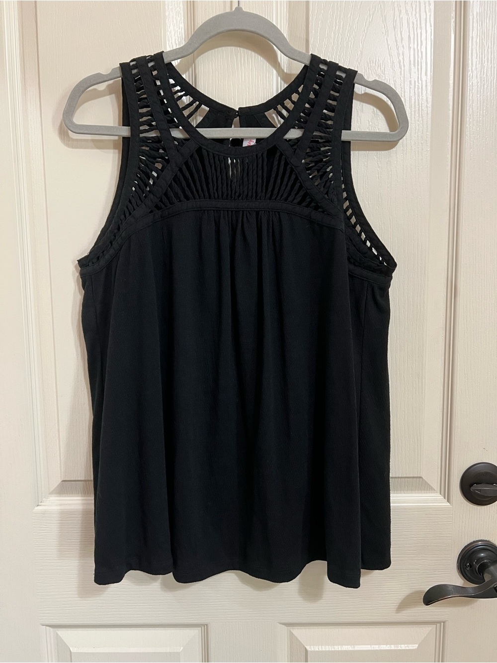 Pixley Black Sleeveless Crochet Yoke Tank Top